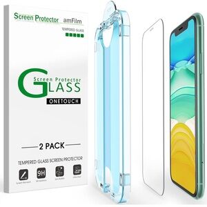 amfilm one touch glass screen protector for iPhone 11, iPhone XR( 6.1”) ..kits